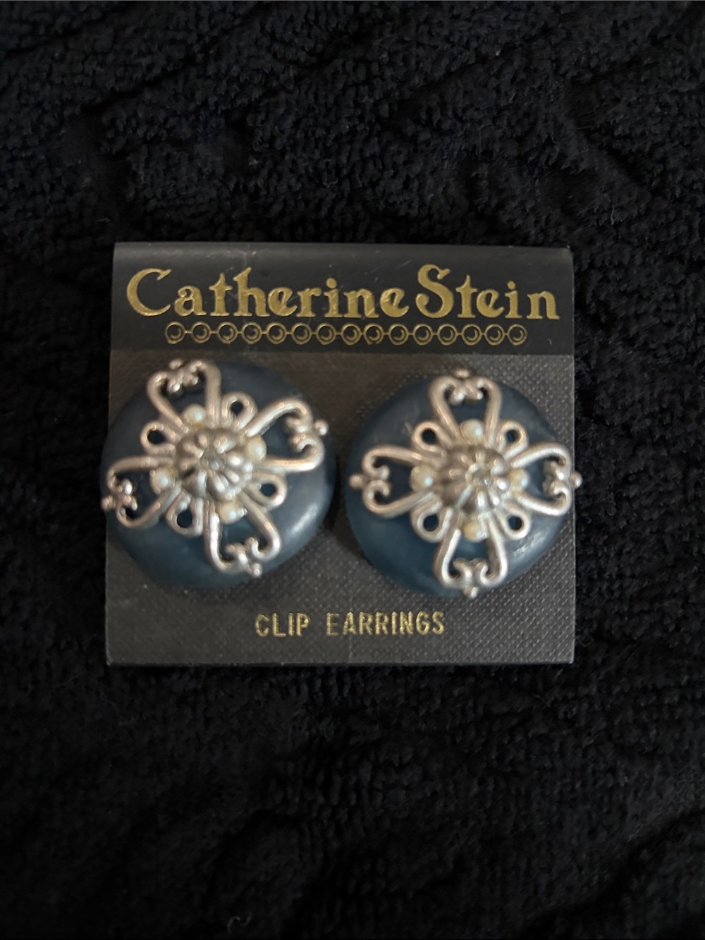 Teal Clip-On Earrings with Silver Filigree